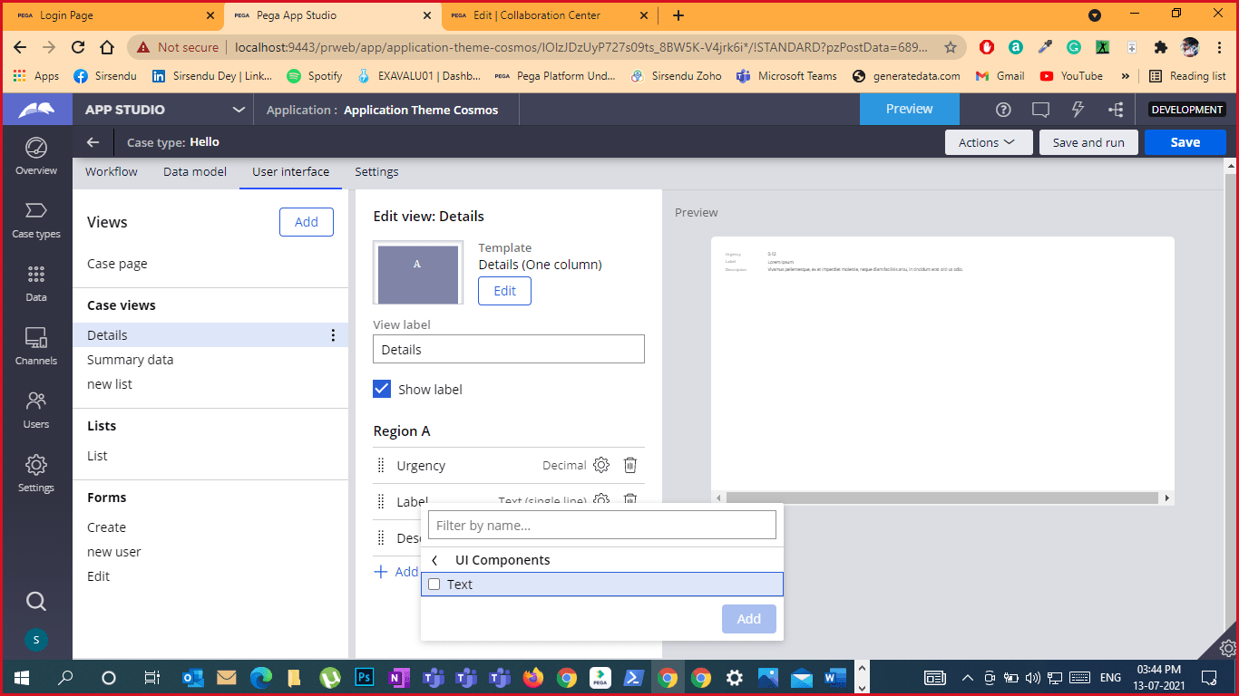 Nonavailability of UI component on Cosmos react Pega 8.6(Personal